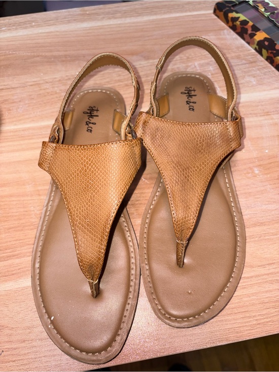 Style & Co. Shoes - Style & Co. Tan Textured T-Strap Slingback Sandals